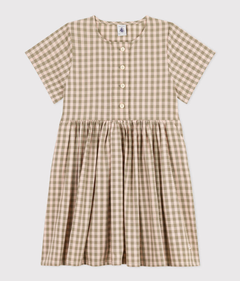 Abito a maniche corte in seersucker bambina verde/rosa