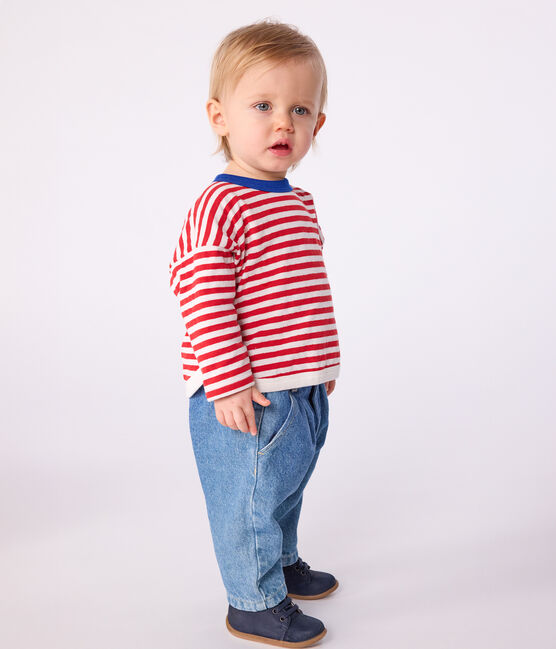 T-shirt a maniche lunghe in cotone a righe neonato rosso POMPEI/ MILK