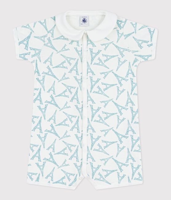 Tutina corta in cotone con colletto e stampa Tour Eiffel neonato MARSHMALLOW/ MIMI