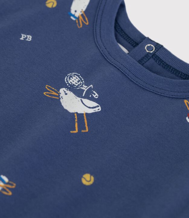 T-shirt a maniche corte in cotone con gabbiani stampati neonato blu/multicolore