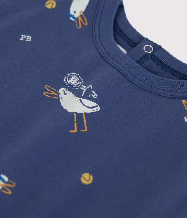 T-shirt a maniche corte in cotone con gabbiani stampati neonato blu/multicolore