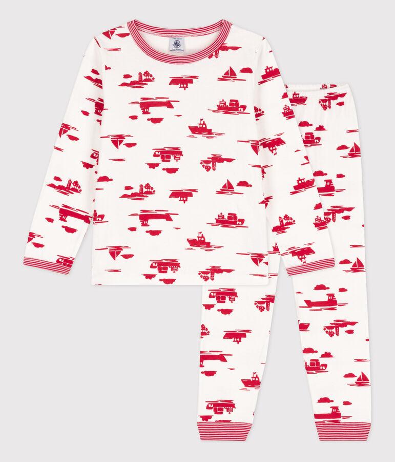 Pigiama bambino unisex in tubique Le Havre bianco/rosso