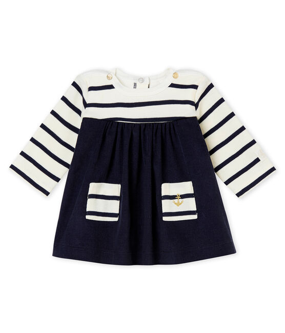 Abito iconico per bebé femmina beige COQUILLE/blu ABYSSE