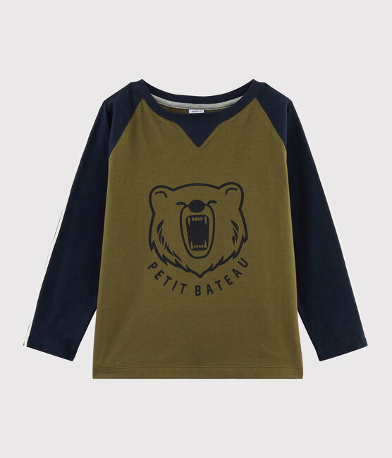 T-shirt serigrafata bambino verde MILITARY/blu SMOKING