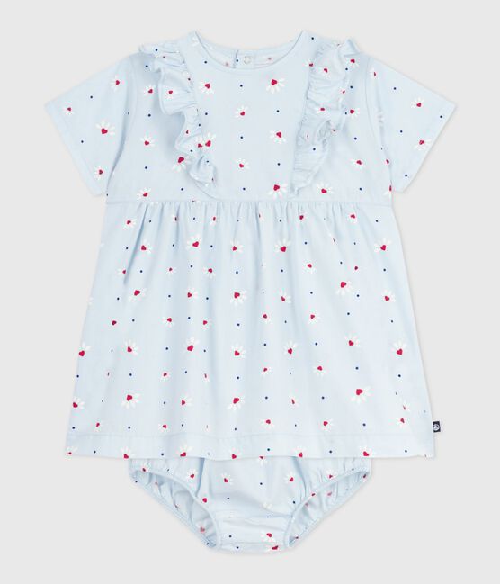Abito neonata a maniche corte in cotone fantasia e bloomer abbinato blu FRAICHEUR/bianco MULTICO