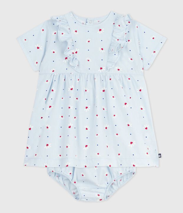 Abito neonata a maniche corte in cotone fantasia e bloomer abbinato blu/multicolore