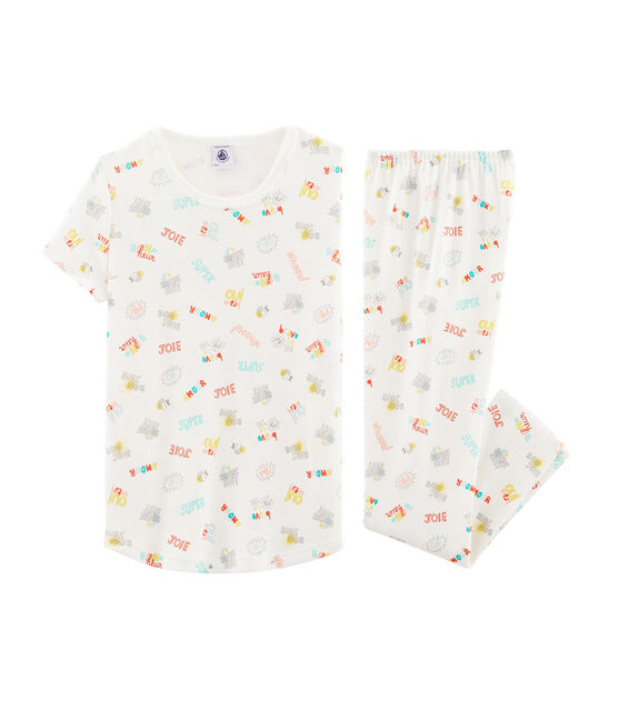 Pigiama bambina a costine bianco MARSHMALLOW/bianco MULTICO