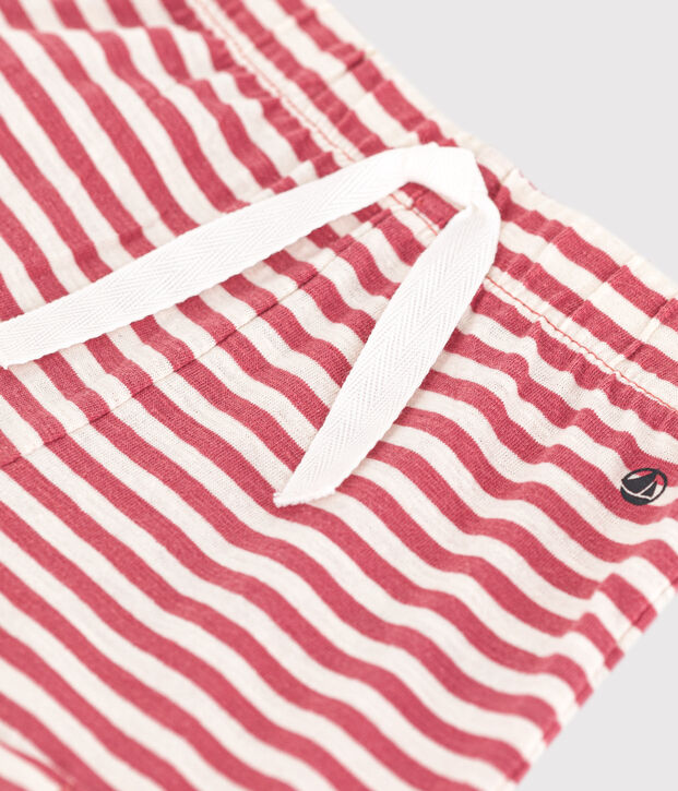 Shorts bambino in jersey fiammato a righe rosa/ecru