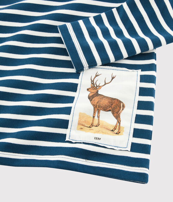 T-shirt marinière bambino Petit Bateau x Deyrolle blu SHADOW/bianco MARSHMALLOW