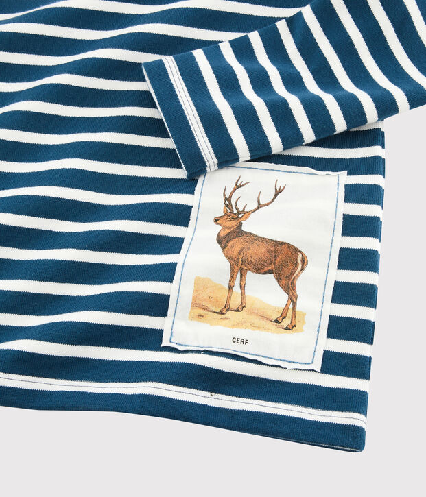 T-shirt marini&egrave;re bambino Petit Bateau x Deyrolle blu/bianco
