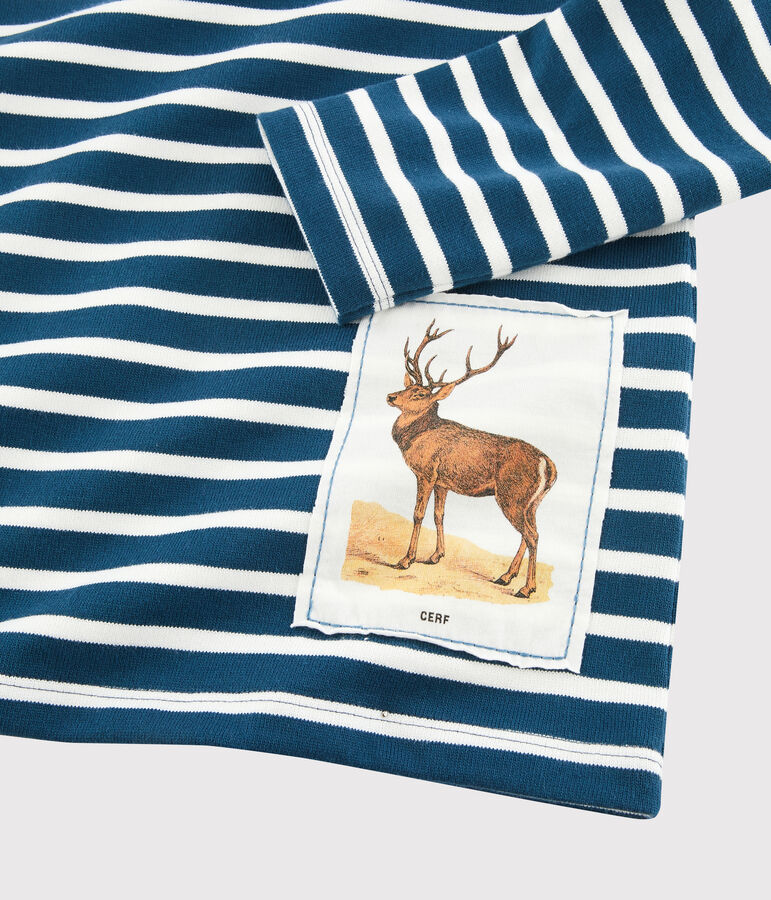 T-shirt marini&egrave;re bambino Petit Bateau x Deyrolle blu/bianco