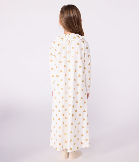 Camicia da notte travestimento bambina in ciniglia con stampa a cuori dorati ecru MILK+DORE