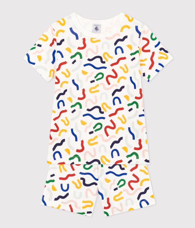 Pigiama shorts in stampa fosforescente di cotone bambino bianco/multicolore