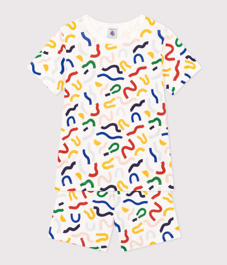 Pigiama shorts in stampa fosforescente di cotone bambino bianco MARSHMALLOW/bianco MULTICO