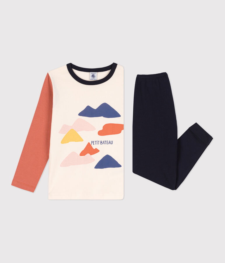 Pigiama di cotone per bambina / bambino blu/multicolore