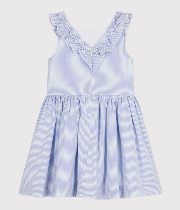 Abito bambina a righe in popeline blu/bianco/grigio