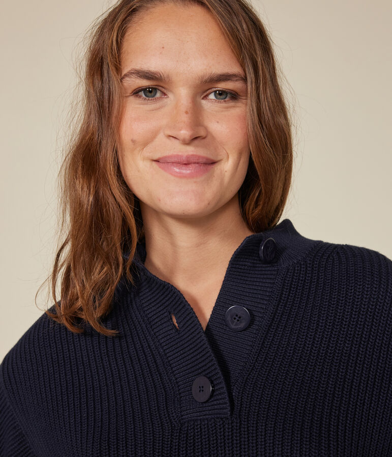 Maglione con bottoni in cotone a costa inglese blu