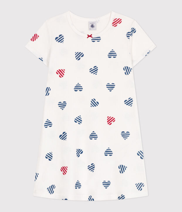 Camicia da notte in cotone con cuori stampati bambina bianco/multicolore