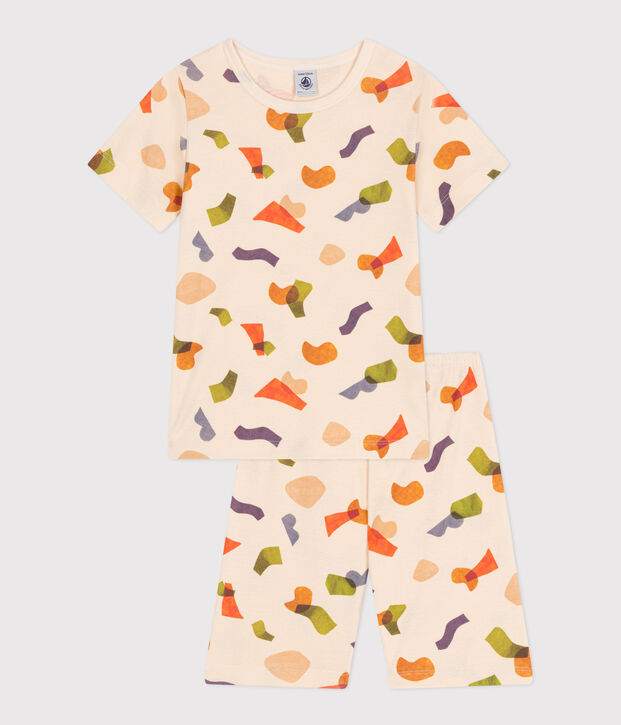 Pigiama short fantasia in cotone bambino ecru/multicolore