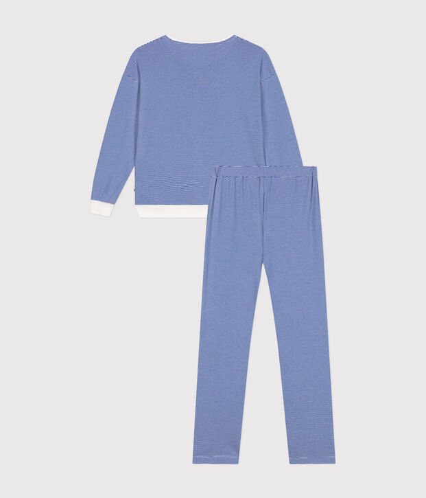 Pigiama donna in cotone a righe blu/bianco