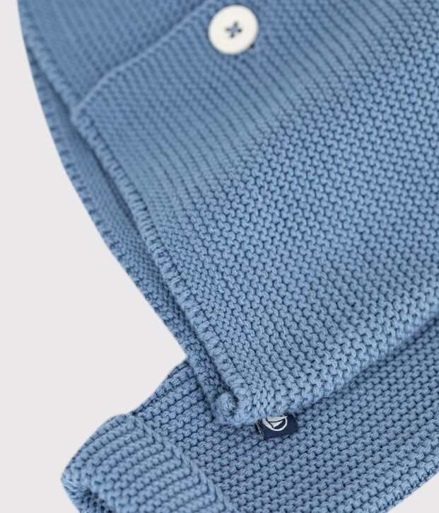 Cardigan in maglia di cotone a punto legaccio tinta unita neonato blu