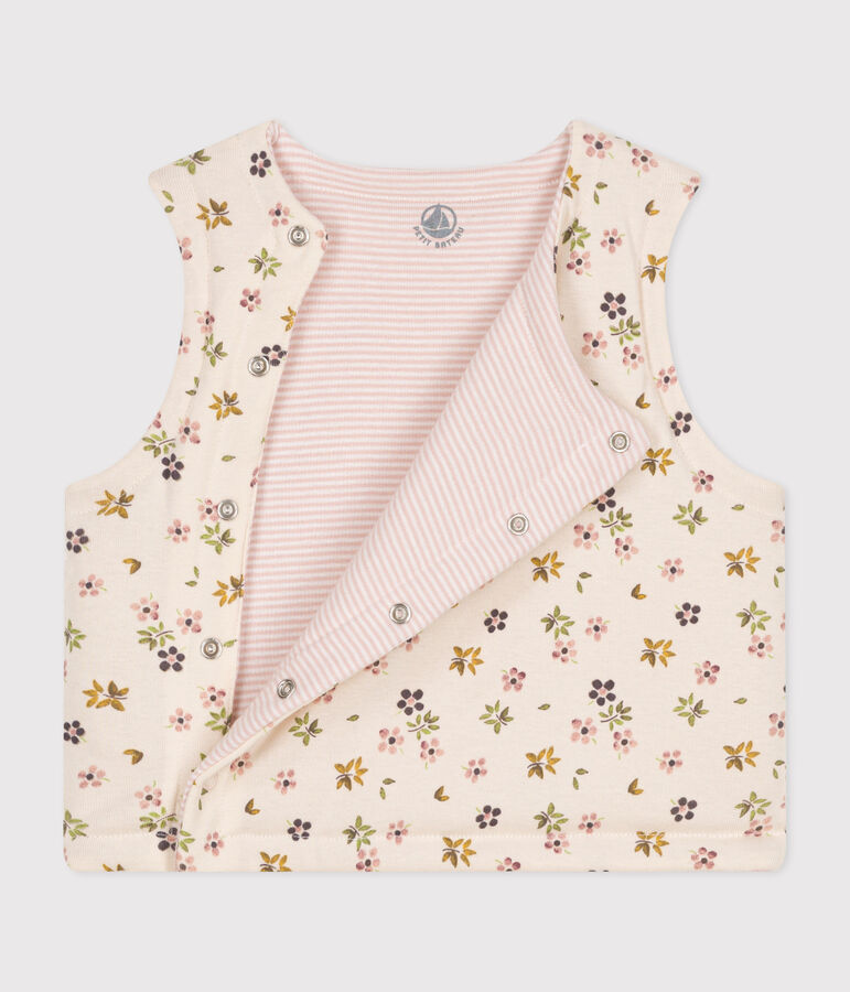 CARDIGAN SENZA MANICHE DOUBLE-FACE IN COTONE NEONATO ecru/marrone