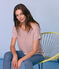 T-shirt maniche corte donna in lino bianco MARSHMALLOW/rosa COPPER