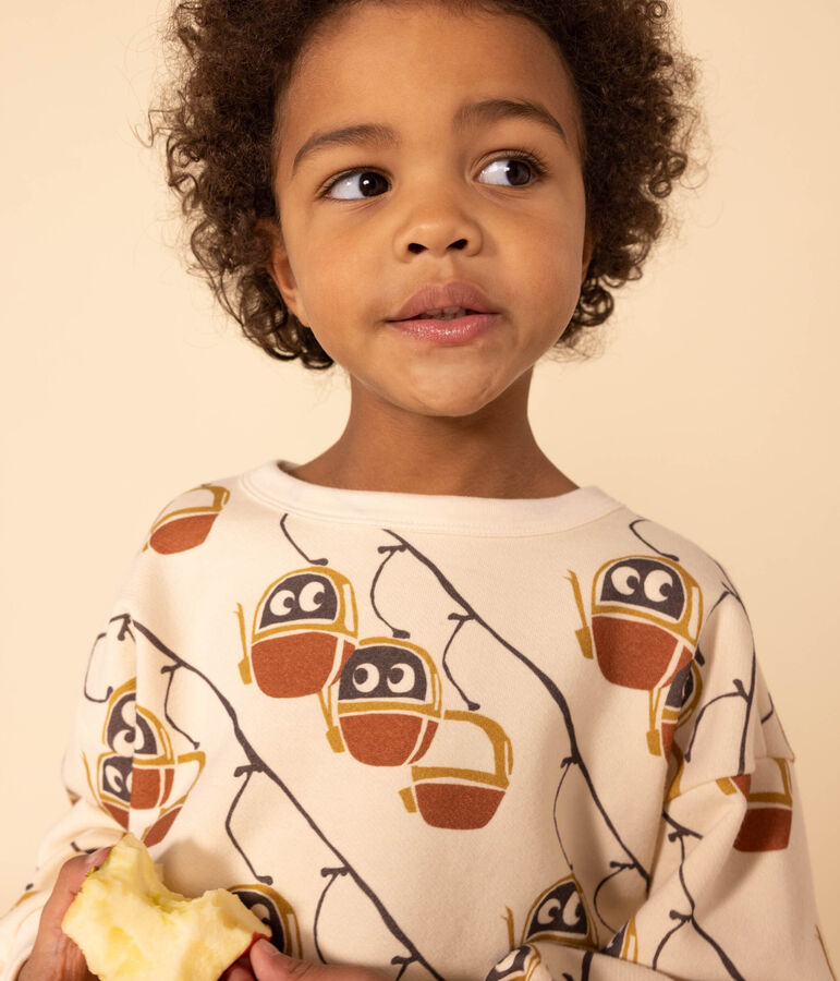 Felpa in molleton stampato bambino unisex ecru/grigio