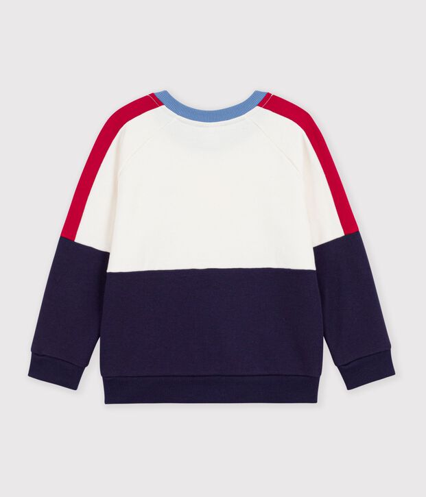 Felpa con cappuccio in cotone tinta unita con motivo color block bambino ecru/multicolore