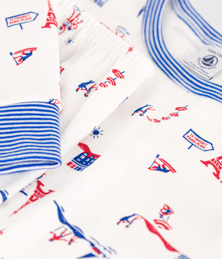 Pigiama fantasia Parigi bambino unisex in cotone bianco/multicolore