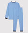 Pigiama bambino millerighe in cotone blu RUISSEAU/bianco MARSHMALLOW