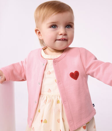 Cardigan in cotone tinta unita con stemma a cuore neonato