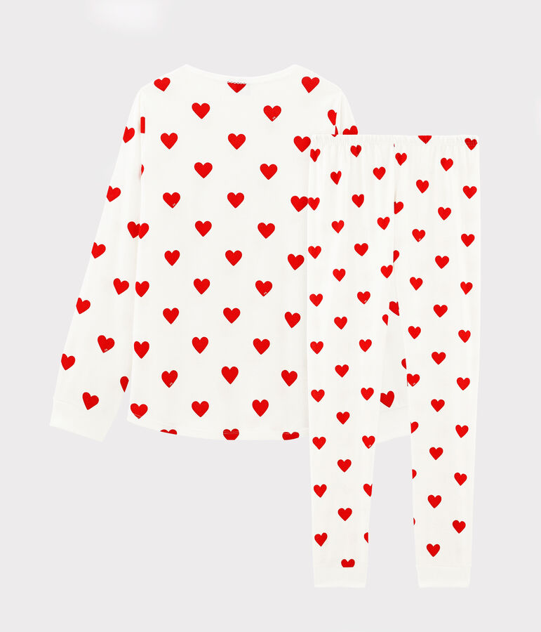 Pigiama bambina fantasia cuori a costine bianco/rosso