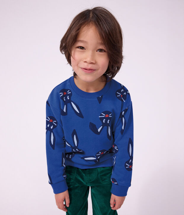 Felpa in cotone con stampa animalier bambino blu/multicolore