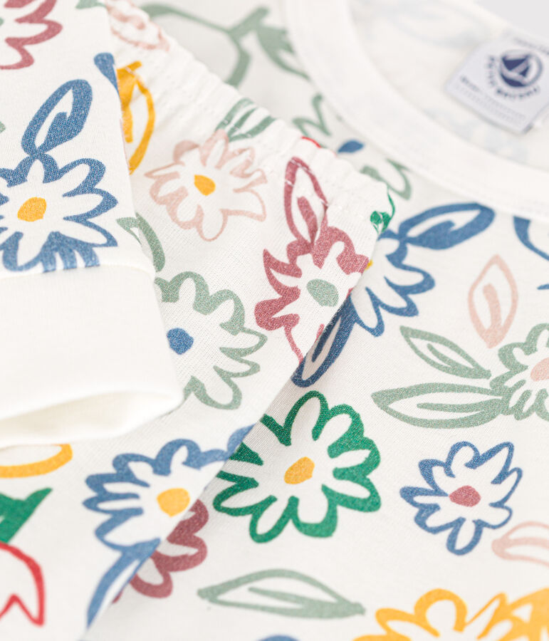 Pigiama aderente in cotone con stampa a fiori bambino bianco/multicolore