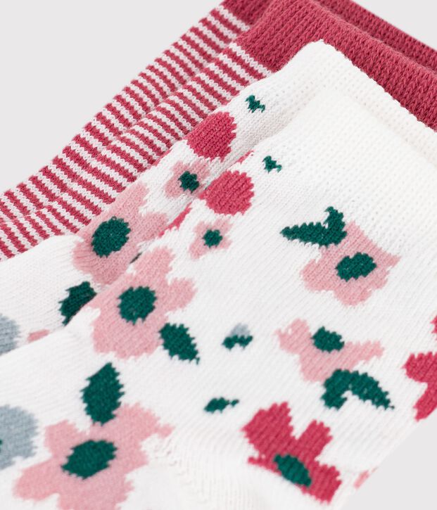 2 paia di calzini in cotone con stampa a righe e stampa a fiori neonata multicolore