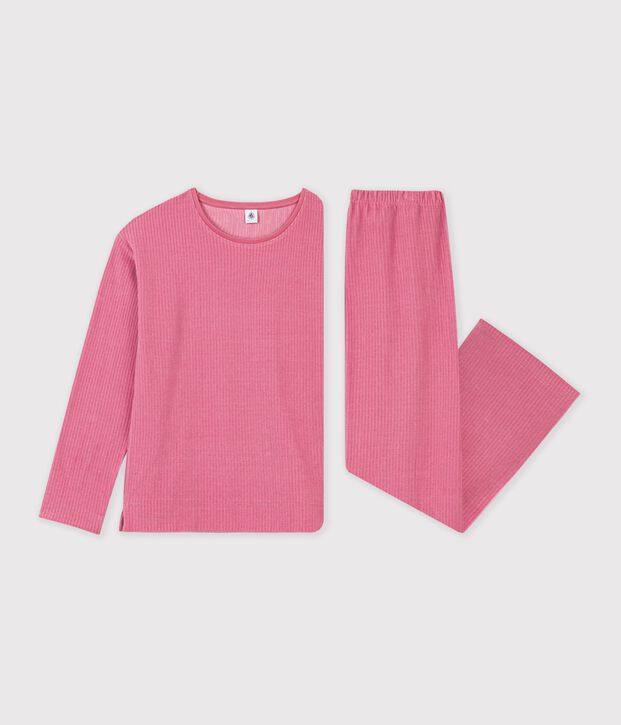 Pigiama donna in ciniglia a costine tinta unita rosa