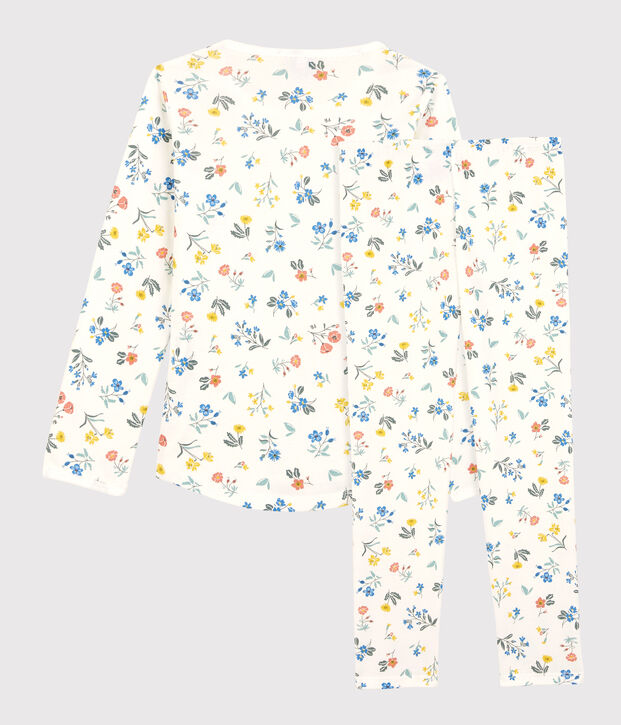 Pigiama fiori bambina in cotone bianco/multicolore
