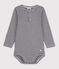Body a manica lunga bebè a righe scollo serafino in cotone blu SMOKING/bianco MARSHMALLOW
