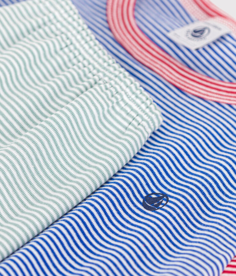 Pigiama corto in cotone a righe bambino verde/multicolore