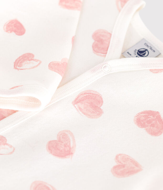 Pigiama in tessuto felpato spazzolato con colletto con stampa a cuori neonato bianco/rosa