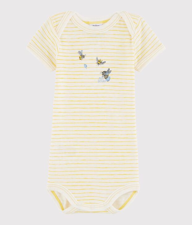 Body a manica corta beb&egrave; unisex bianco/giallo