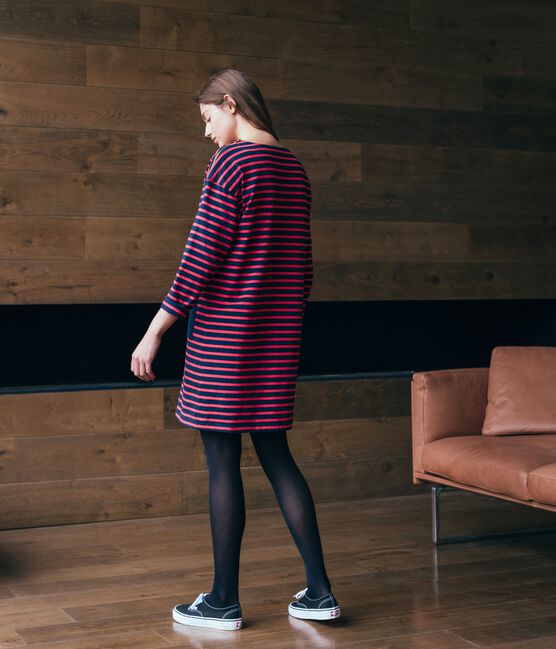 Abito maniche lunghe donna blu SMOKING/rosso SIGNAL