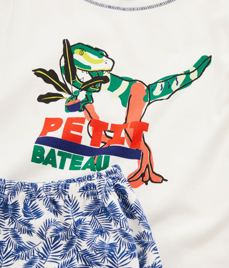 Pigiama corto bambino a costine bianco/multicolore