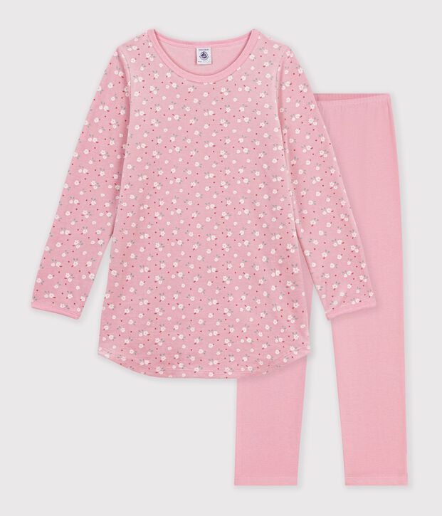 Camicia da notte e leggings bambina in ciniglia a fiori rosa/multicolore