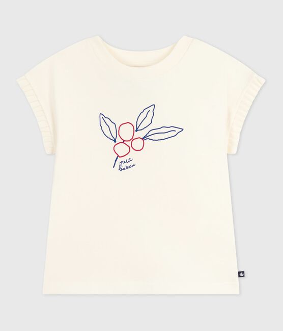 T-shirt a maniche corte con stampa bambina ecru MILK
