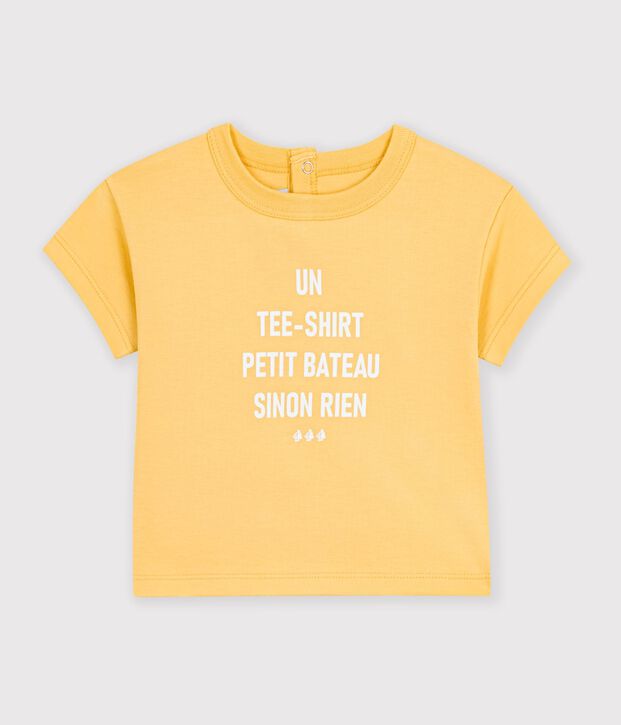 T-shirt a maniche corte in cotone tinta unita con motivo neonato giallo