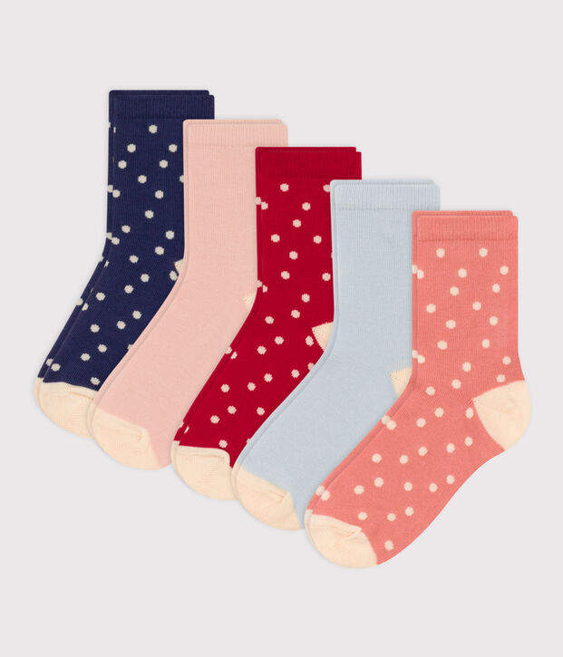 Set di 5 paia di calzini bambino in jersey di cotone a pois multicolore