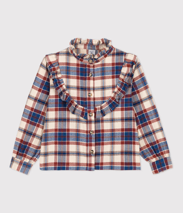 Blusa a quadri in flanella bambina ecru/multicolore