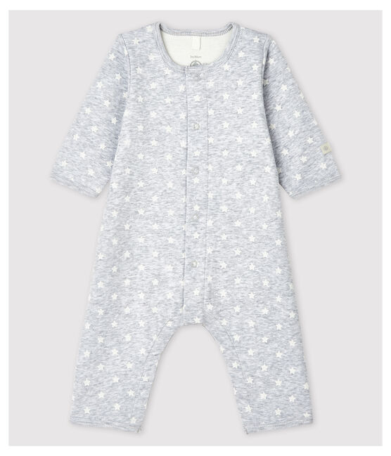 Body-pigiama senza piedi bebè in cotone biologico grigio POUSSIERE/bianco MARSHMALLOW